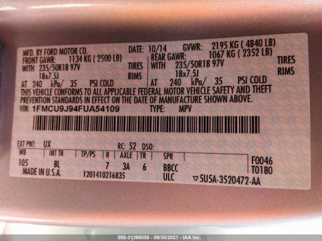 Photo 8 VIN: 1FMCU9J94FUA54109 - FORD ESCAPE 