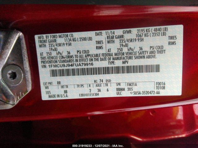 Photo 8 VIN: 1FMCU9J94FUA79916 - FORD ESCAPE 