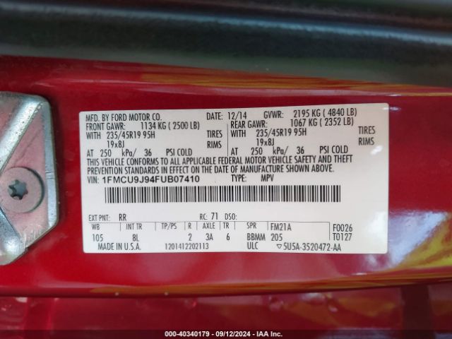 Photo 8 VIN: 1FMCU9J94FUB07410 - FORD ESCAPE 