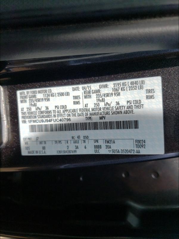 Photo 9 VIN: 1FMCU9J94FUC40796 - FORD ESCAPE TIT 