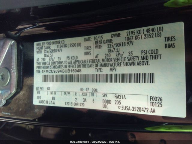 Photo 8 VIN: 1FMCU9J94GUB16948 - FORD ESCAPE 