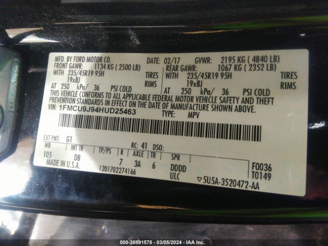 Photo 8 VIN: 1FMCU9J94HUD25463 - FORD ESCAPE 