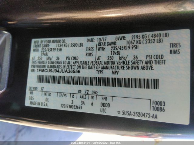 Photo 8 VIN: 1FMCU9J94JUA36556 - FORD ESCAPE 