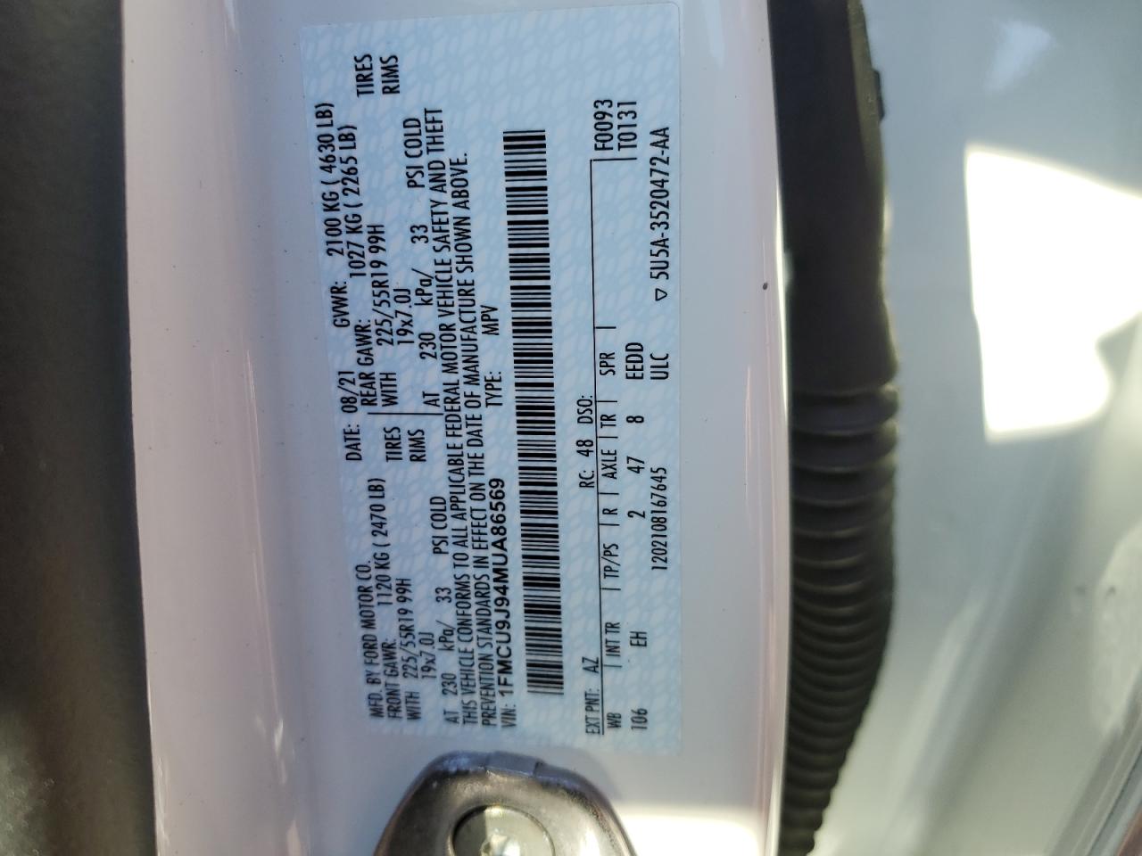 Photo 12 VIN: 1FMCU9J94MUA86569 - FORD ESCAPE 