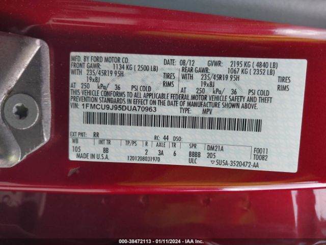 Photo 8 VIN: 1FMCU9J95DUA70963 - FORD ESCAPE 