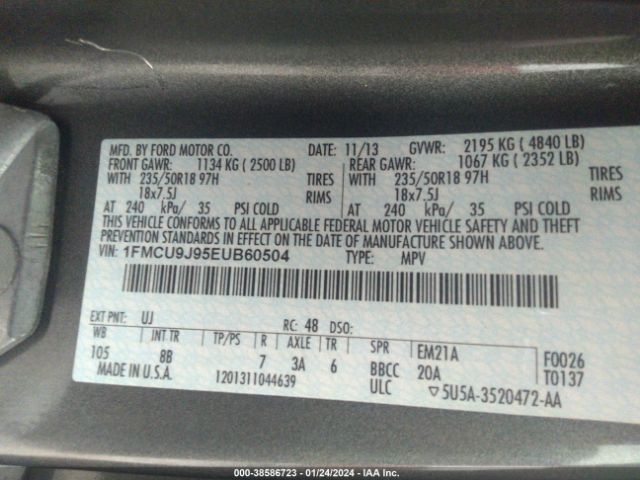 Photo 8 VIN: 1FMCU9J95EUB60504 - FORD ESCAPE 