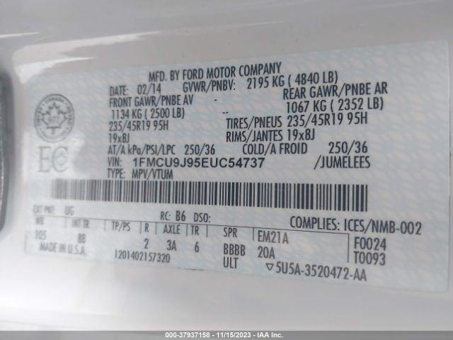 Photo 8 VIN: 1FMCU9J95EUC54737 - FORD ESCAPE 