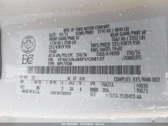 Photo 8 VIN: 1FMCU9J95FUC68137 - FORD ESCAPE 