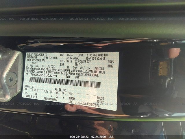 Photo 8 VIN: 1FMCU9J95GUC22759 - FORD ESCAPE 