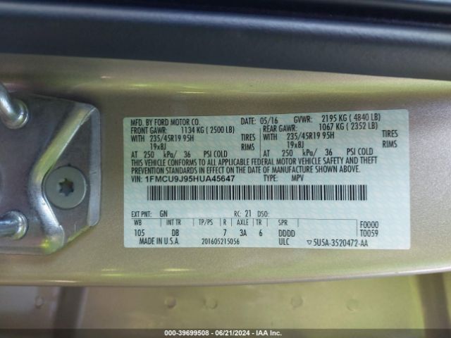 Photo 8 VIN: 1FMCU9J95HUA45647 - FORD ESCAPE 