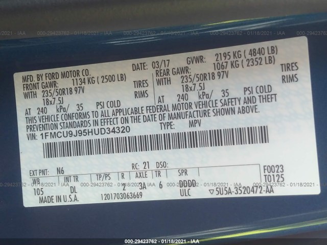 Photo 8 VIN: 1FMCU9J95HUD34320 - FORD ESCAPE 