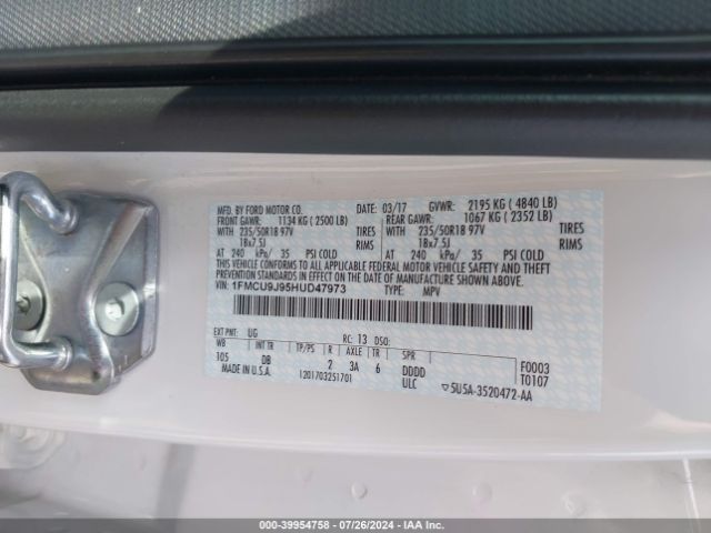 Photo 8 VIN: 1FMCU9J95HUD47973 - FORD ESCAPE 