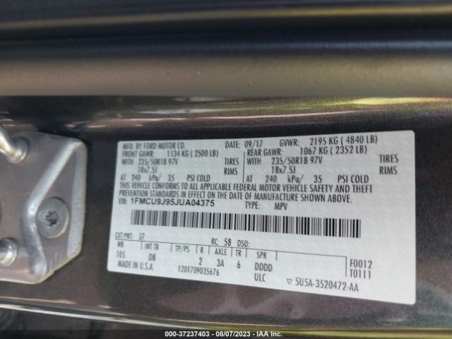 Photo 8 VIN: 1FMCU9J95JUA04375 - FORD ESCAPE 