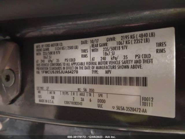 Photo 8 VIN: 1FMCU9J95JUA64270 - FORD ESCAPE 