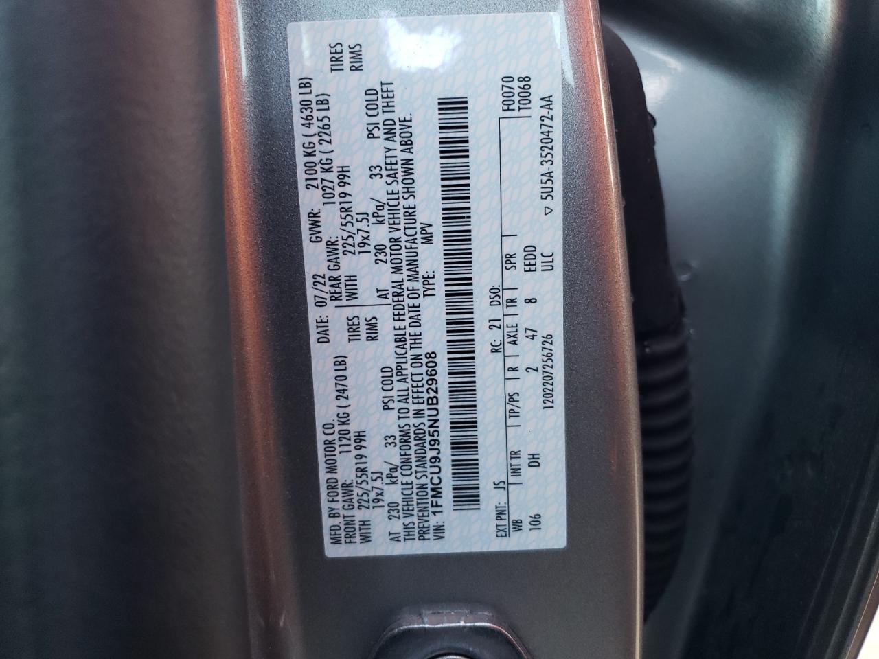 Photo 12 VIN: 1FMCU9J95NUB29608 - FORD ESCAPE 