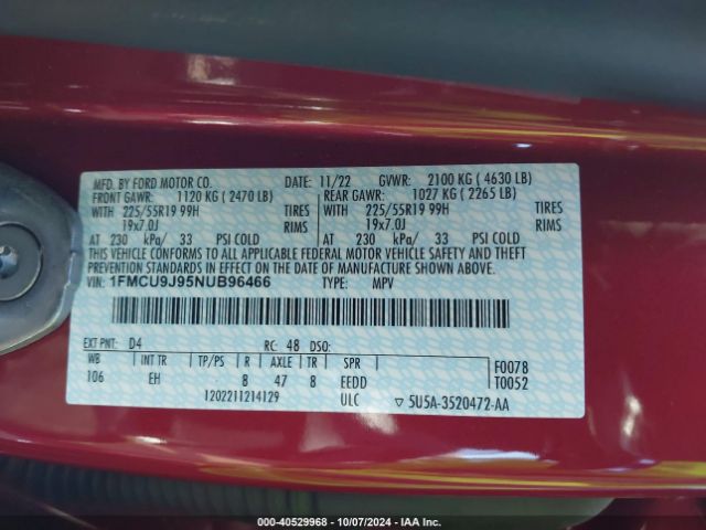 Photo 8 VIN: 1FMCU9J95NUB96466 - FORD ESCAPE 