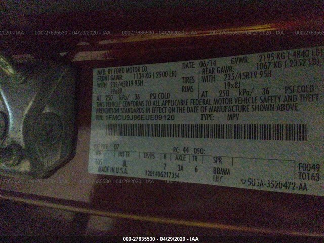 Photo 8 VIN: 1FMCU9J96EUE09120 - FORD ESCAPE 