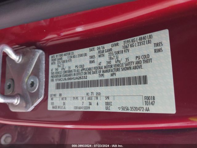 Photo 8 VIN: 1FMCU9J96HUA26332 - FORD ESCAPE 