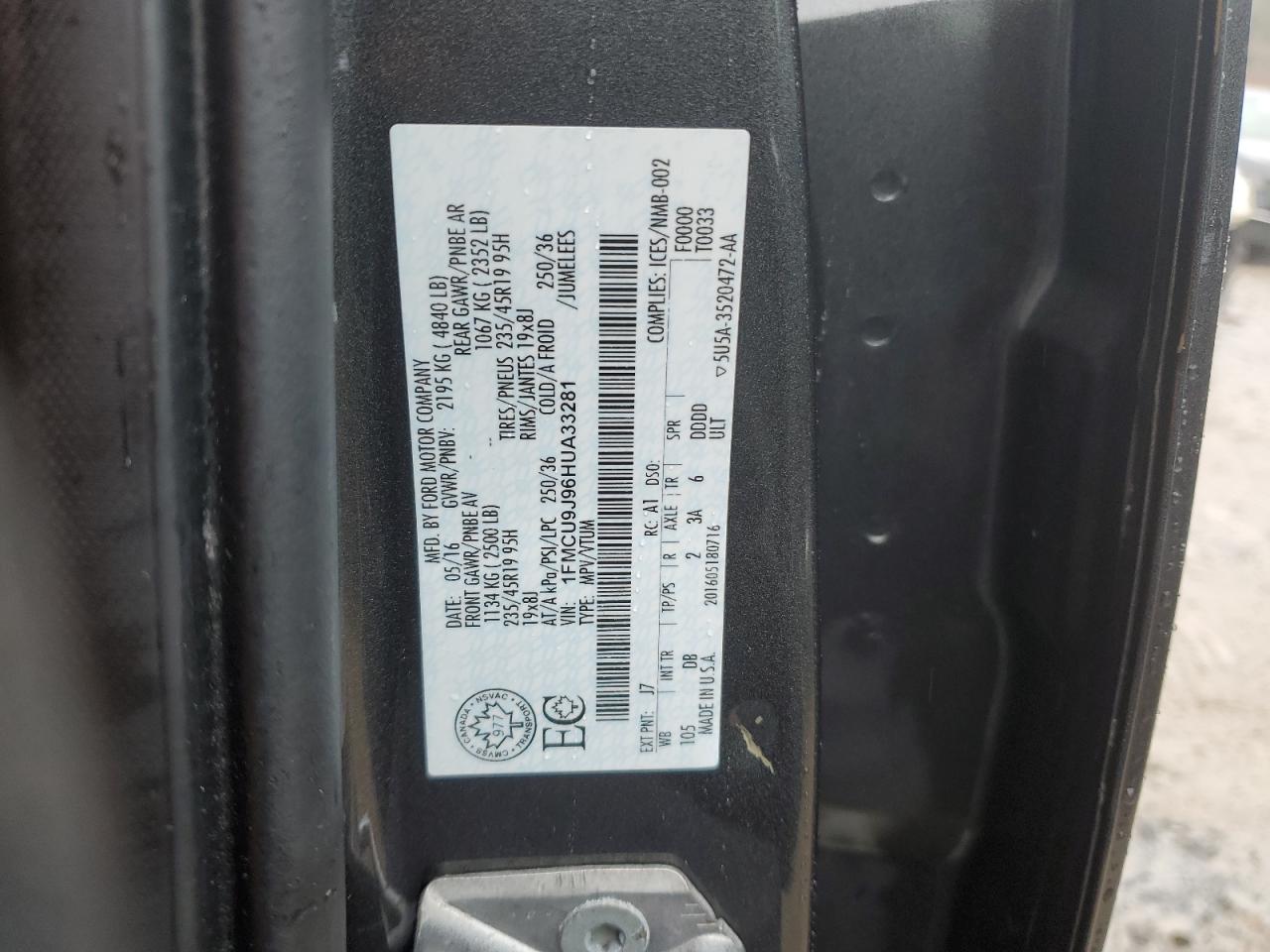 Photo 11 VIN: 1FMCU9J96HUA33281 - FORD ESCAPE 