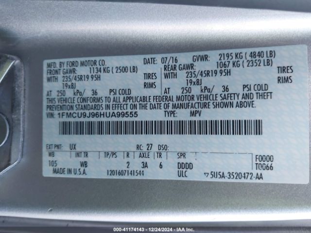 Photo 8 VIN: 1FMCU9J96HUA99555 - FORD ESCAPE 