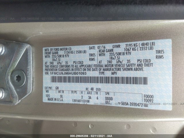 Photo 8 VIN: 1FMCU9J96HUB01093 - FORD ESCAPE 