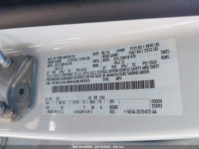 Photo 8 VIN: 1FMCU9J96HUB39763 - FORD ESCAPE 