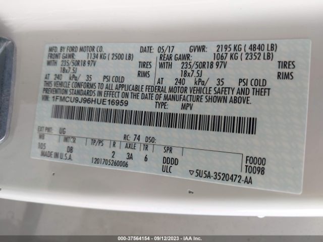 Photo 8 VIN: 1FMCU9J96HUE16959 - FORD ESCAPE 