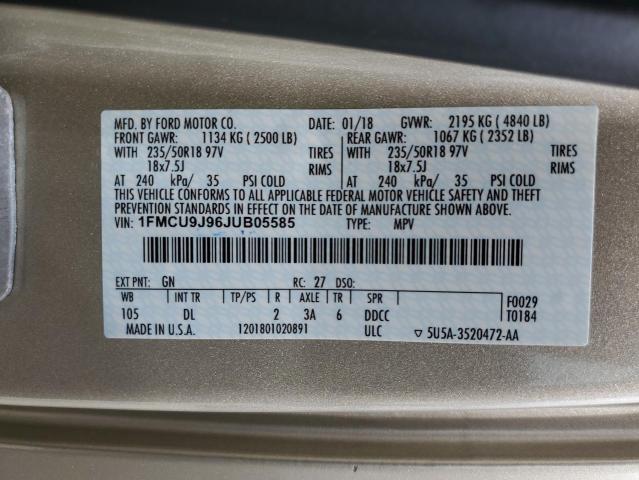 Photo 12 VIN: 1FMCU9J96JUB05585 - FORD ESCAPE TIT 