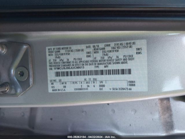 Photo 8 VIN: 1FMCU9J96JUC98613 - FORD ESCAPE 