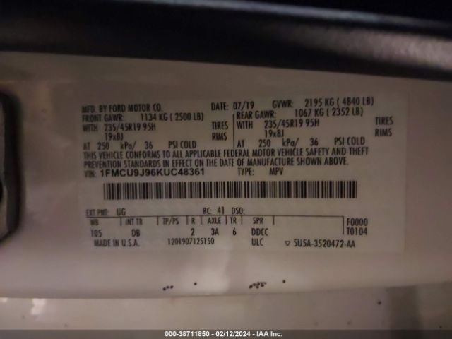 Photo 8 VIN: 1FMCU9J96KUC48361 - FORD ESCAPE 