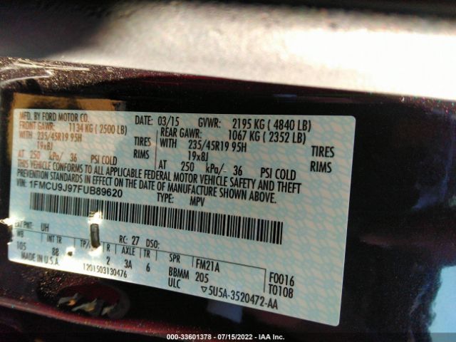 Photo 8 VIN: 1FMCU9J97FUB89620 - FORD ESCAPE 