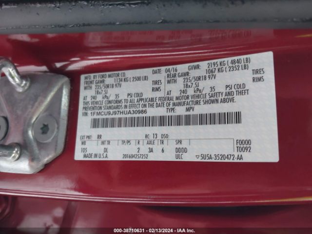 Photo 8 VIN: 1FMCU9J97HUA30986 - FORD ESCAPE 