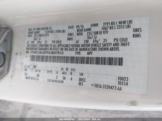 Photo 8 VIN: 1FMCU9J97HUB57513 - FORD ESCAPE 