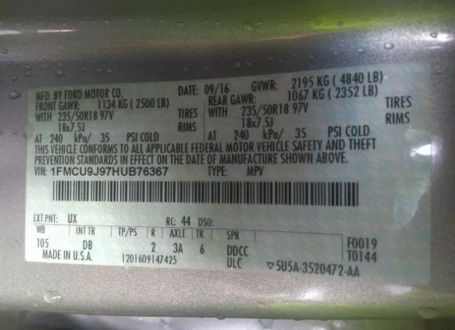 Photo 8 VIN: 1FMCU9J97HUB76367 - FORD ESCAPE 