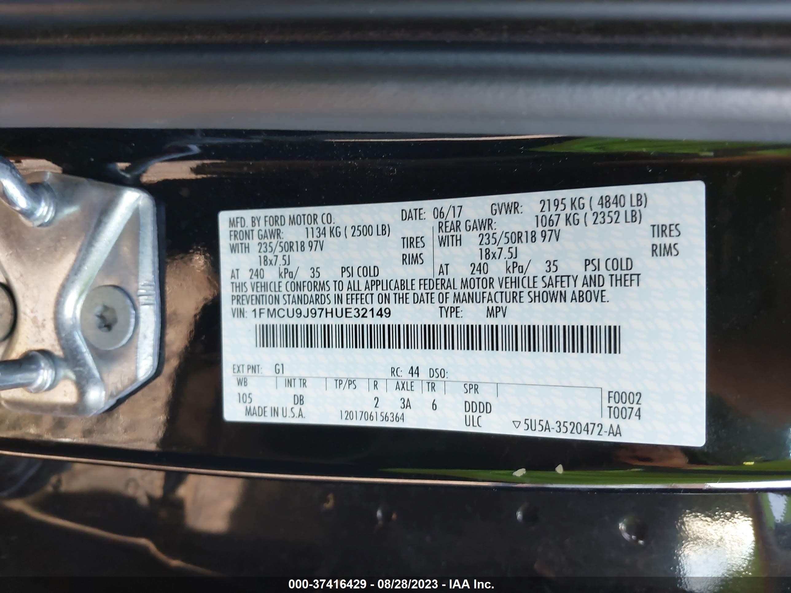 Photo 8 VIN: 1FMCU9J97HUE32149 - FORD ESCAPE 