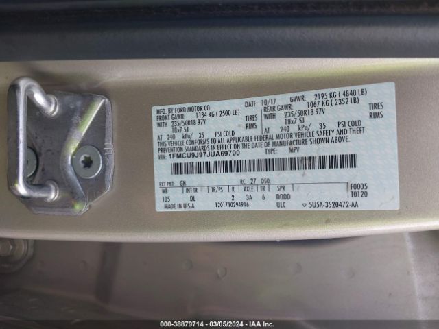 Photo 8 VIN: 1FMCU9J97JUA69700 - FORD ESCAPE 