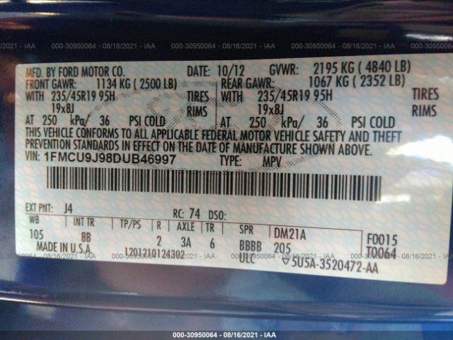 Photo 8 VIN: 1FMCU9J98DUB46997 - FORD ESCAPE 