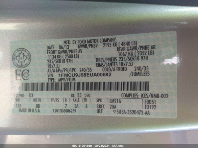 Photo 8 VIN: 1FMCU9J98EUA00682 - FORD ESCAPE 