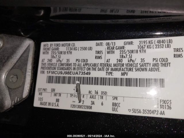 Photo 8 VIN: 1FMCU9J98EUA73549 - FORD ESCAPE 