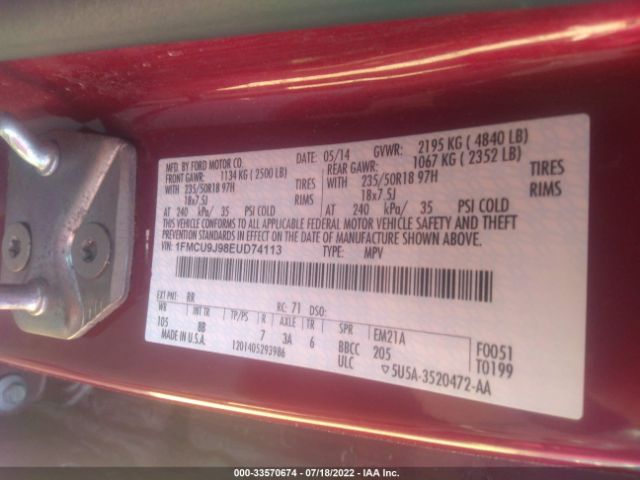 Photo 8 VIN: 1FMCU9J98EUD74113 - FORD ESCAPE 