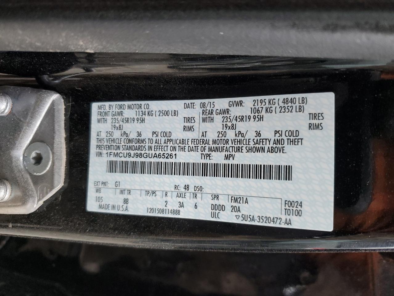 Photo 11 VIN: 1FMCU9J98GUA65261 - FORD ESCAPE 