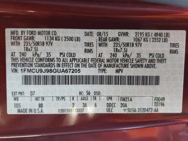 Photo 12 VIN: 1FMCU9J98GUA67205 - FORD ESCAPE 