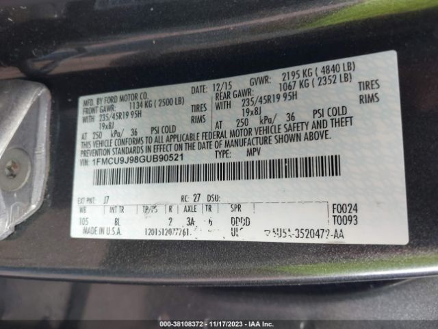 Photo 8 VIN: 1FMCU9J98GUB90521 - FORD ESCAPE 