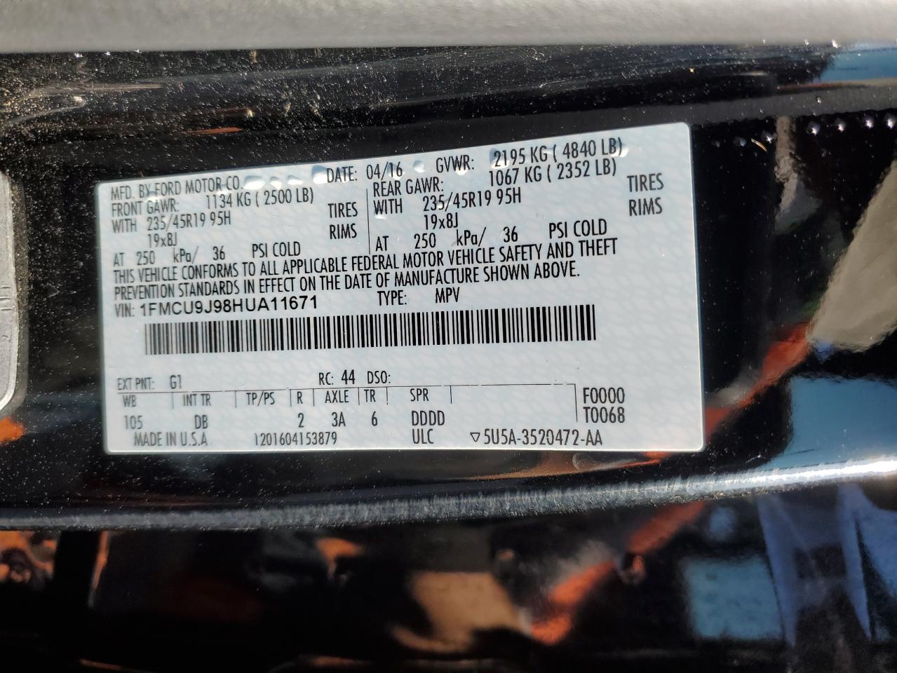 Photo 13 VIN: 1FMCU9J98HUA11671 - FORD ESCAPE 