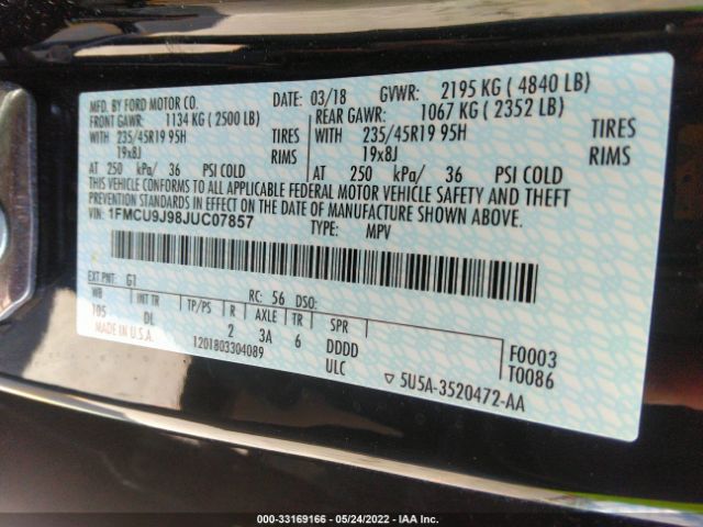 Photo 8 VIN: 1FMCU9J98JUC07857 - FORD ESCAPE 