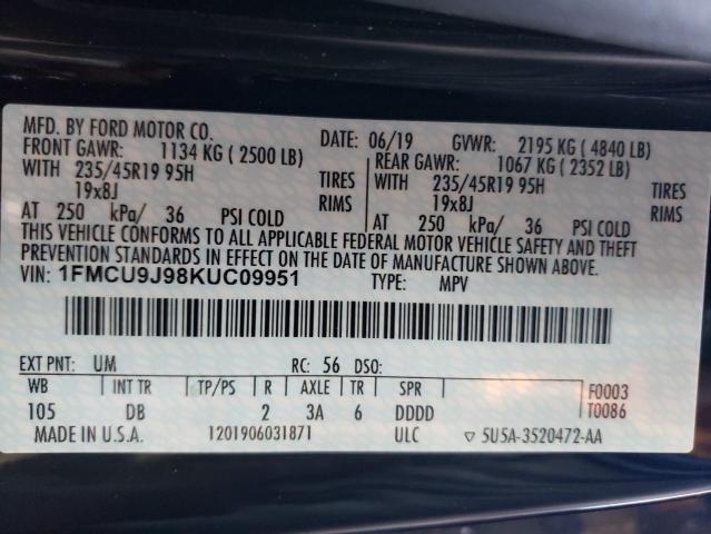 Photo 13 VIN: 1FMCU9J98KUC09951 - FORD ESCAPE TIT 