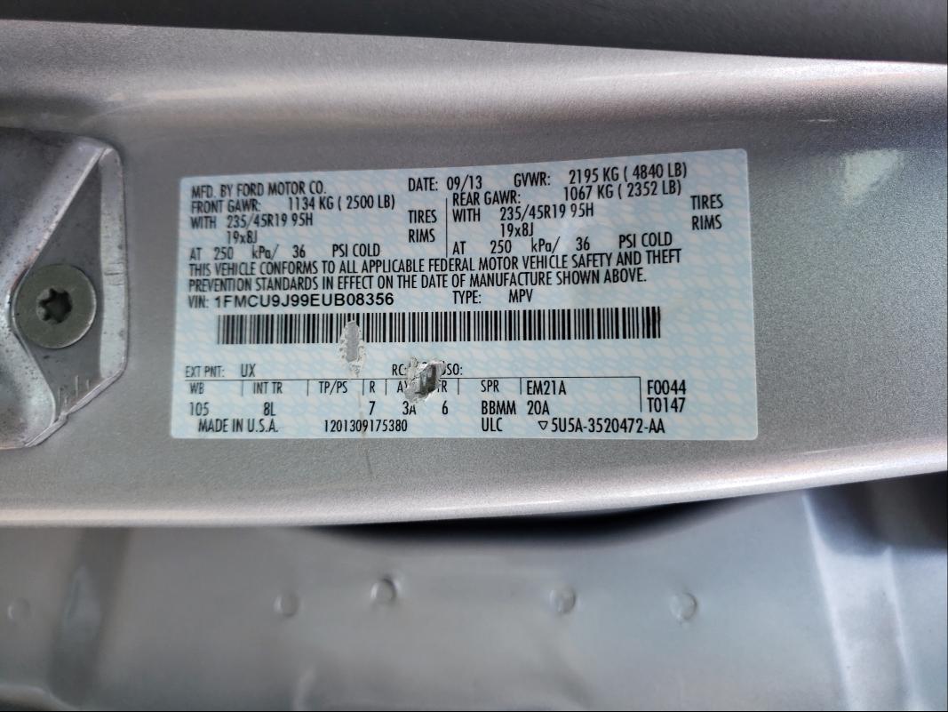 Photo 9 VIN: 1FMCU9J99EUB08356 - FORD ESCAPE 