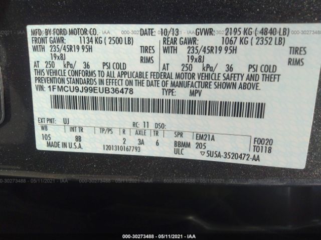 Photo 8 VIN: 1FMCU9J99EUB36478 - FORD ESCAPE 