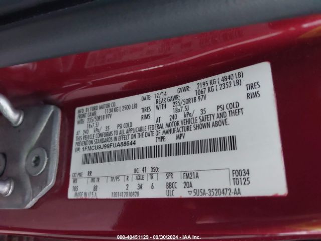 Photo 8 VIN: 1FMCU9J99FUA88644 - FORD ESCAPE 