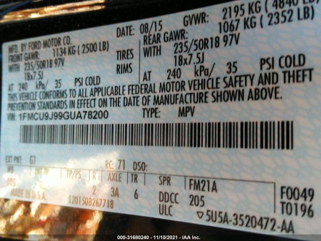 Photo 8 VIN: 1FMCU9J99GUA78200 - FORD ESCAPE 